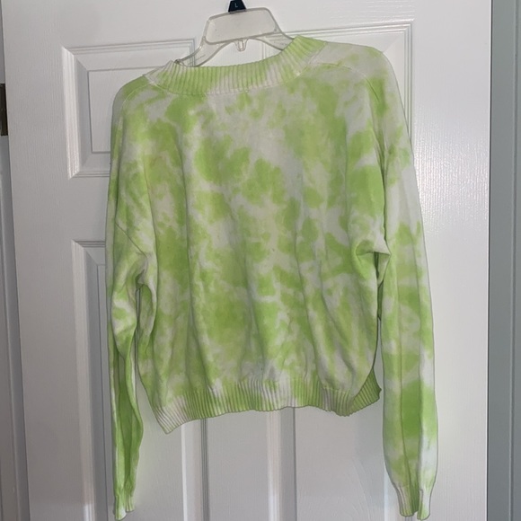 RD Style Sweater L Womens Tie Dye Green White Pullover Stitch Fix Casual Cropped - Picture 3 of 3